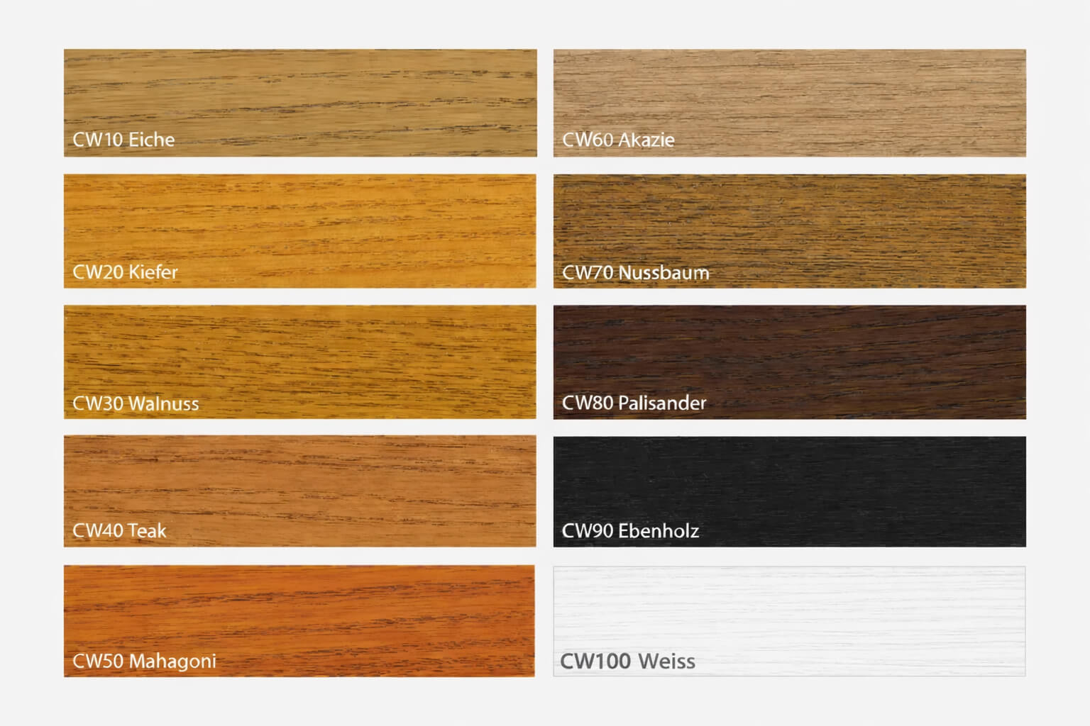 Caparol CapaWood color chart for glazes and paints.